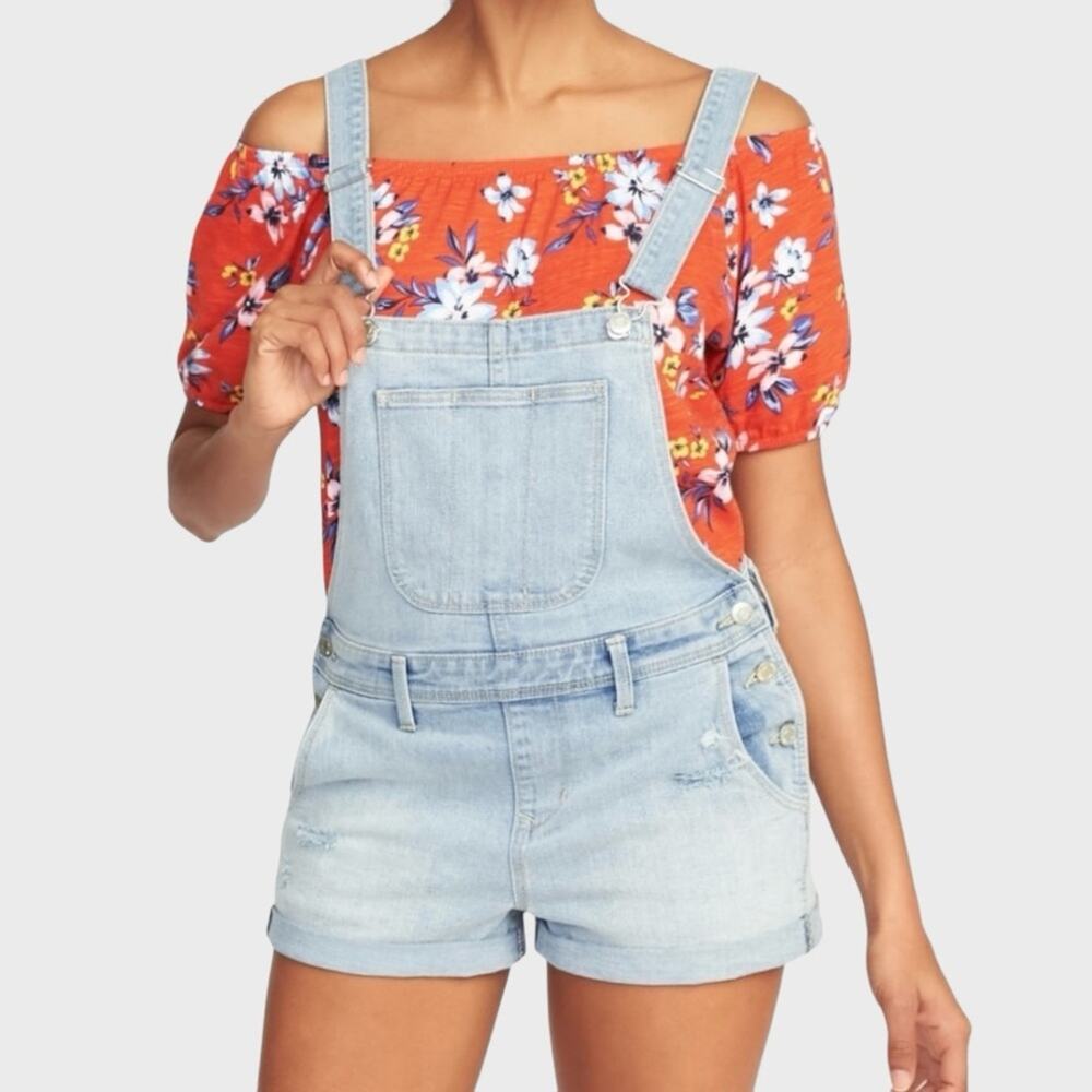 Old Navy Denim Shortalls XXL Light Wash Rolled Hem Cottagecore Casual - Picture 5 of 8